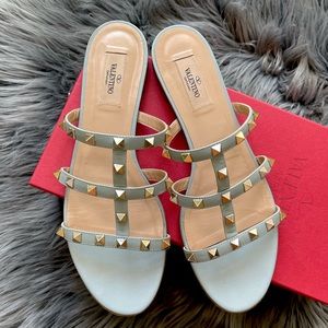 VALENTINO 💙 ROCKSTUD FLAT MULE SLIDE SANDALS 40